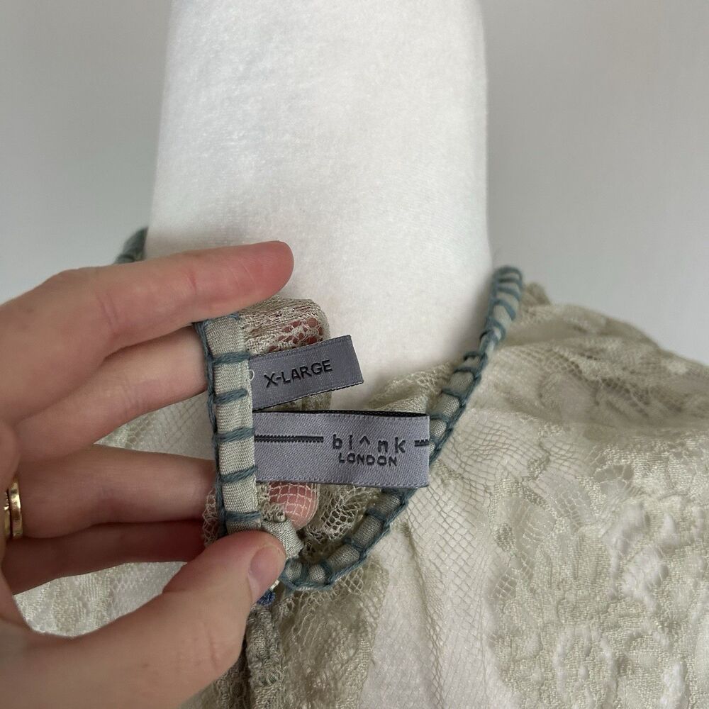 Blnk Bl^nk London Anthropologie XL Peasant Top Floral Blouse Lace Eclectic Gold - Picture 5 of 6